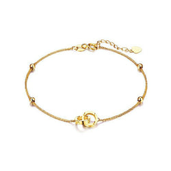 Genuine 18K gold solid beaded bracelet, Au750 stamped gold, 75% of gold chain bracelet, with 18K gold solid rose gold double  hoop
