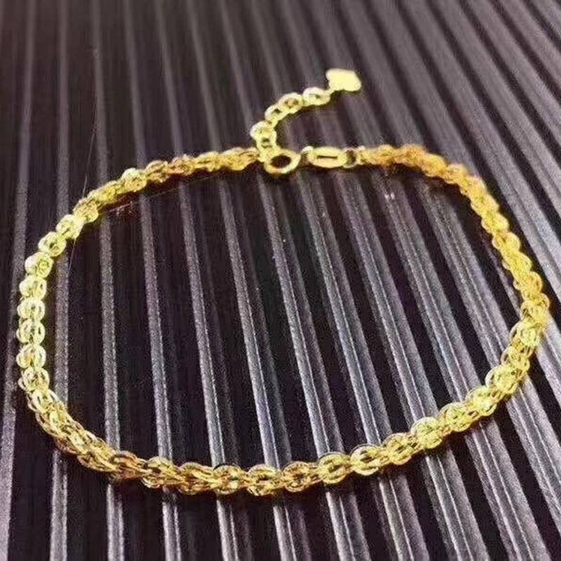 18K Solid Gold Beaded Bracelets for Women Double Layer Rose Gold