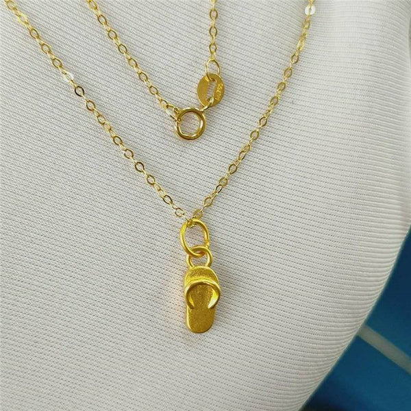 Genuine Pure gold 999 gold 24K gold solid slipper Pendant charm+ 18K gold solid Au750 gold fine chain necklace, jewelry set