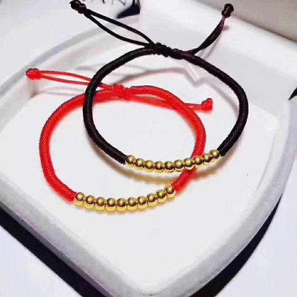 Genuine 24K gold solid beaded bracelet, Au999 gold, 99% of gold, with red rope bracelet, pure gold 999 gold beads bracelet