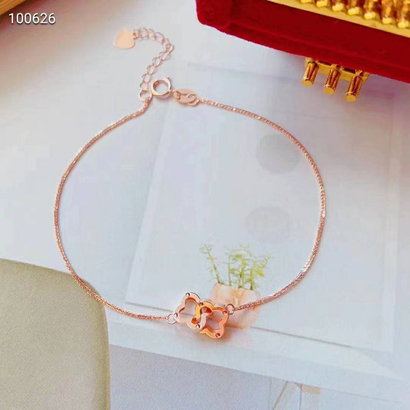 Genuine 18K gold solid double clover bracelet, Au750 stamped gold, 75% of gold chain braclet, 18K rose gold clover