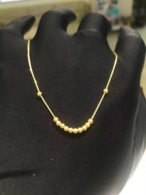 Genuine 18K gold solid beaded necklace,  Au750 stamped  rose gold Spiga / Wheat chain,  jewelry with gold beads charm 45CM 18 inches