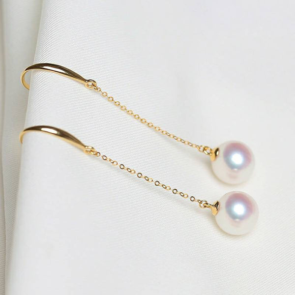 Genuine 18K gold solid pearl chandelier earrings, Au750 stamped gold, 75% of gold dangle earrings, chandelier threader, Akoya white pearl