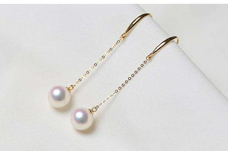 Genuine 18K gold solid pearl chandelier earrings, Au750 stamped gold, 75% of gold dangle earrings, chandelier threader, Akoya white pearl