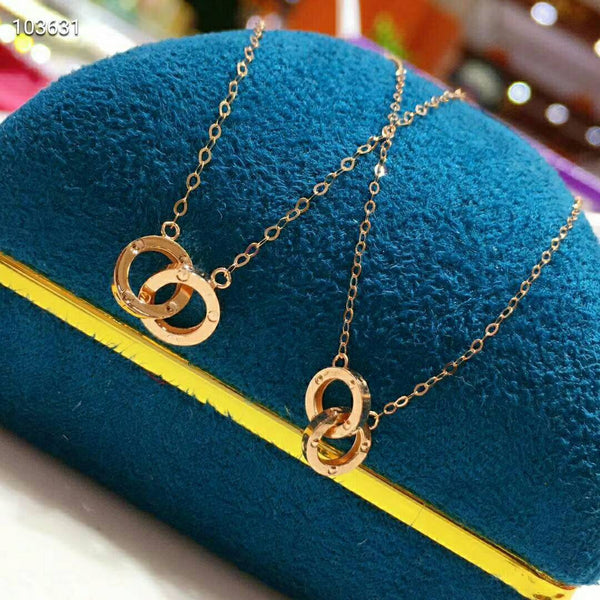 Genuine 18K gold solid chain, Au750 real gold, 75% of gold, dainty 18K gold solid necklace with 18K gold solid charm, double hoop  pendants