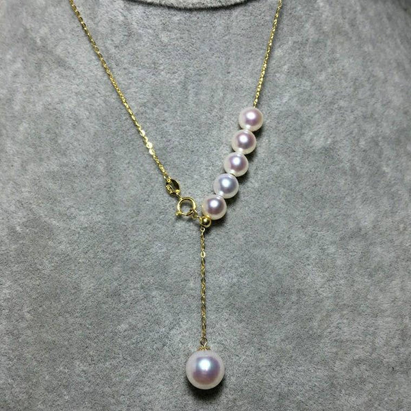 Necklace 18K gold solid AU750 gold stamped  fine dainty chain with akoya Japanese Pearls, adjustable chain, multi-use necklace