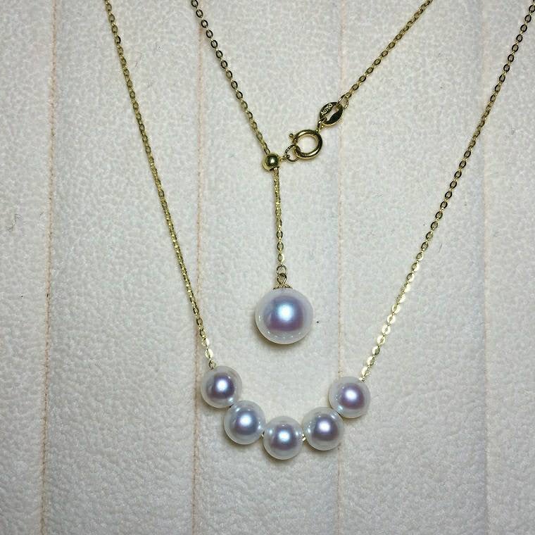 Necklace 18K gold solid AU750 gold stamped  fine dainty chain with akoya Japanese Pearls, adjustable chain, multi-use necklace
