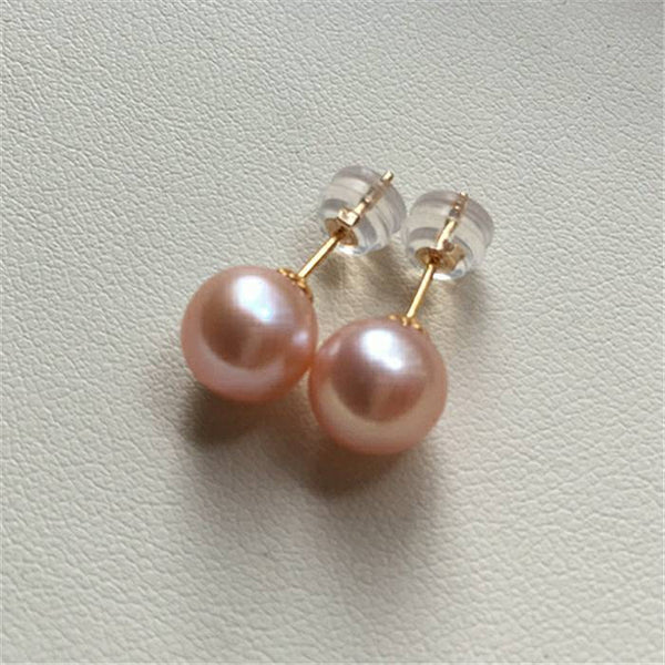 18K Solid Gold Au750 Anti-Allergy Earrings with Freshwater Edison Pearls 11-12MM Natural Orange Pearls, Gift for Mother