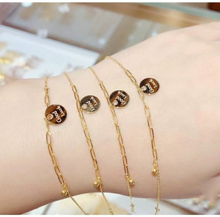 Genuine 18K gold solid good luck coin charm bracelet, Au750 stamped gold, 75% of gold cable chain bracelet, 18K  rose gold coin charm