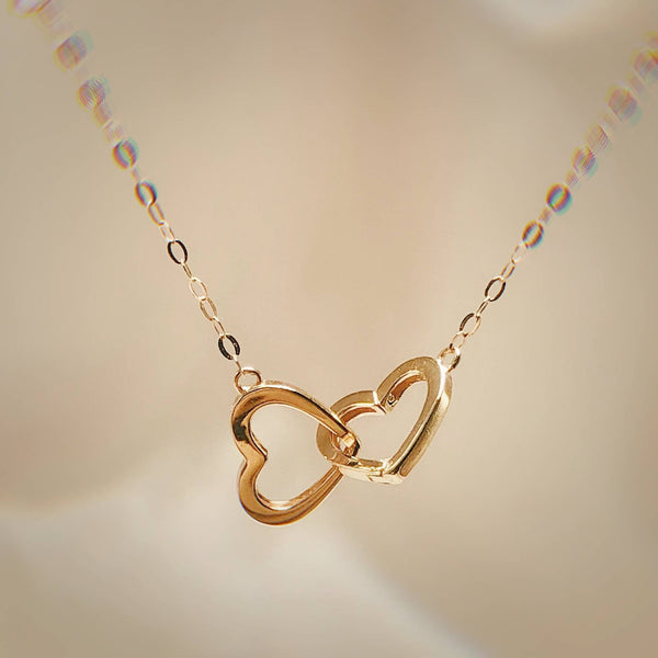 Genuine 18K rose gold solid double heart pendant necklace chain, Au750 real gold, 75% of gold, 18K gold solid dainty chain with heart charms