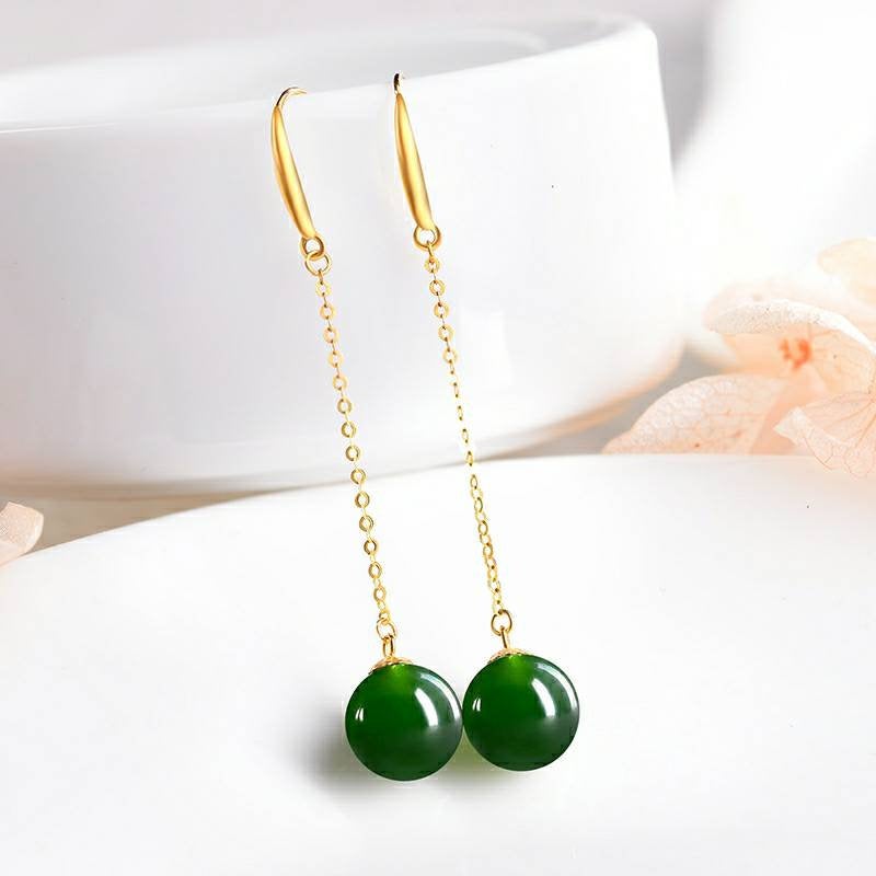 Genuine 18K gold solid Jade chandelier earrings, Au750 stamped gold, 75% of gold dangle earrings, chandelier threader, white Jade, green jade