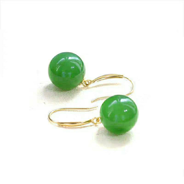 Genuine 18K gold solid green Jade earrings, Au750 stamped gold, 75% of gold dangle earrings, earring hooks