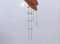 Genuine 18K gold solid pearl chandelier earrings, Au750 stamped gold, 75% of gold dangle earrings, white pearl beaded threader earring