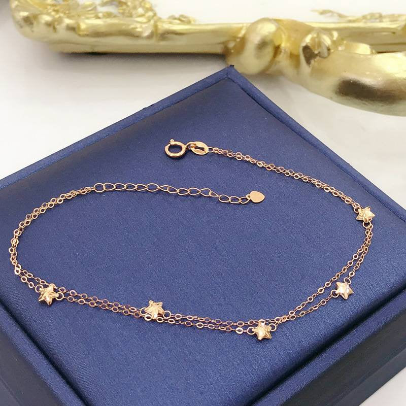 Genuine 18K gold solid tiny star bracelet, Au750 stamped gold, 75% of gold chain bracelet, 18K gold soli rose gold beads