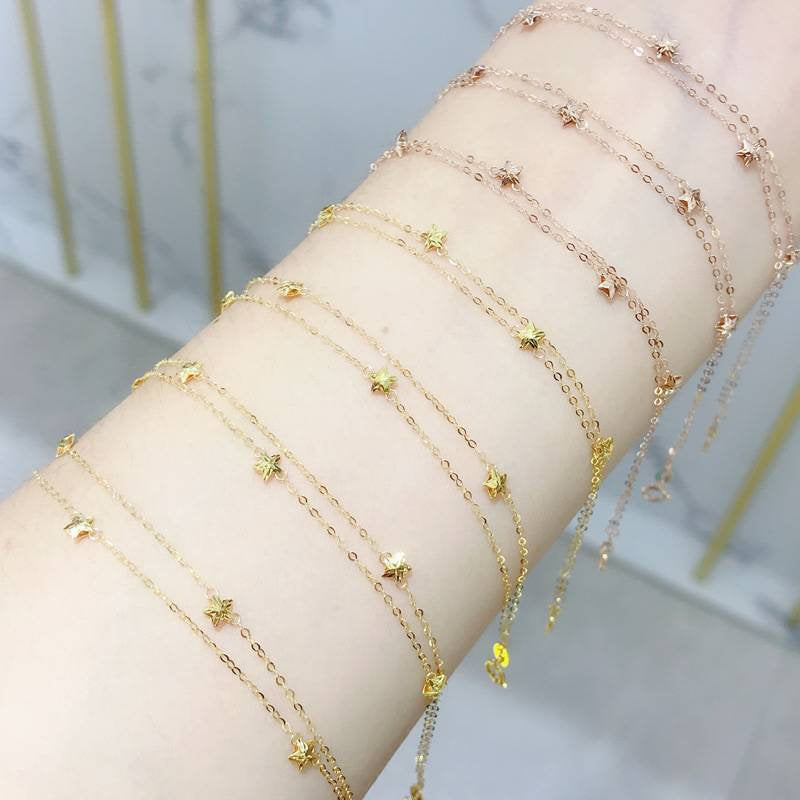 Genuine 18K gold solid tiny star bracelet, Au750 stamped gold, 75% of gold chain bracelet, 18K gold soli rose gold beads