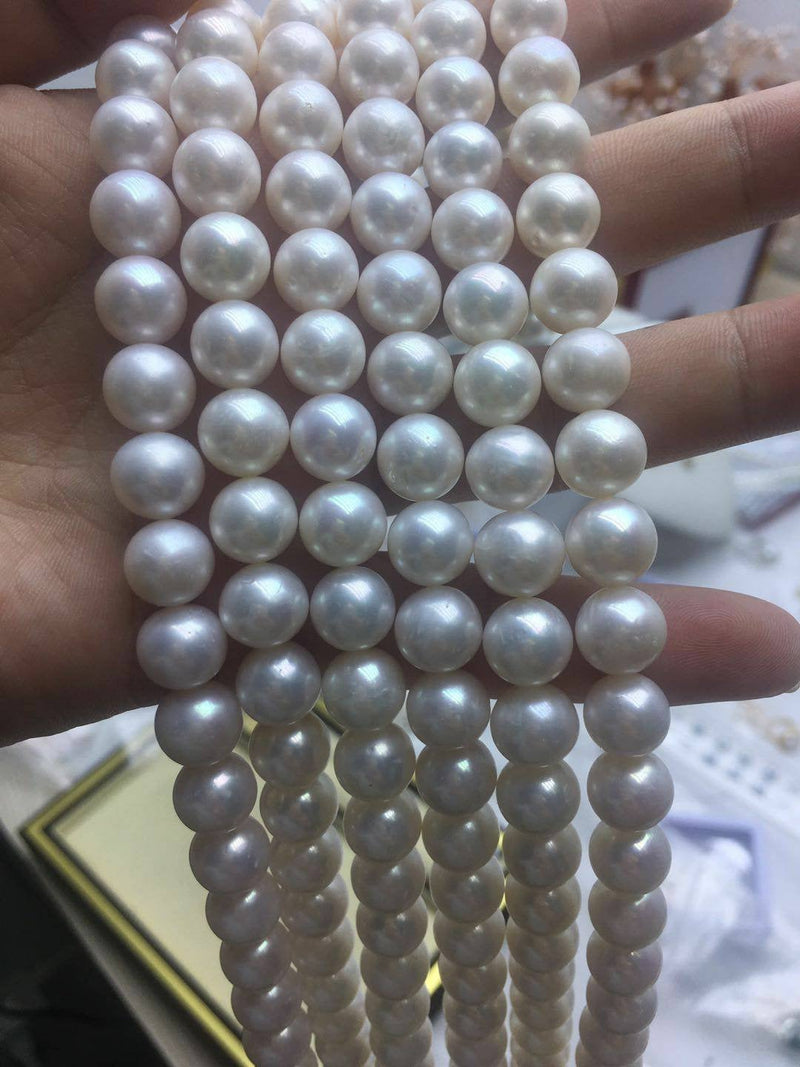 Fresh water Edison natural pearl beaded necklace , perfect round, white huge pearls necklace, for wedding or other ceremony, 10-11MM