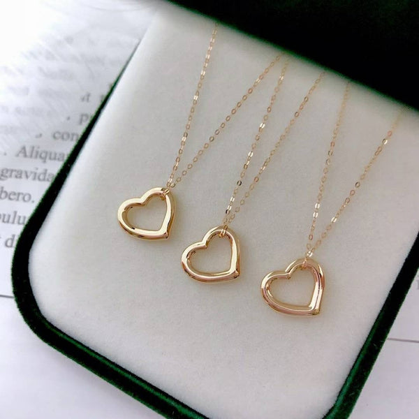 Genuine Necklace set 18K gold solid Au750 stamped heart pendant charm 18K gold solid Au750 stamped chain 45cm necklace, gift for her