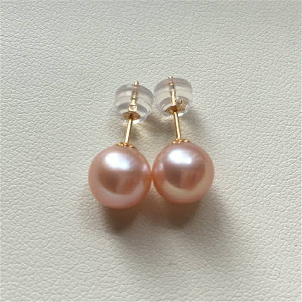 18K Solid Gold Au750 Anti-Allergy Earrings with Freshwater Edison Pearls 11-12MM Natural Orange Pearls, Gift for Mother