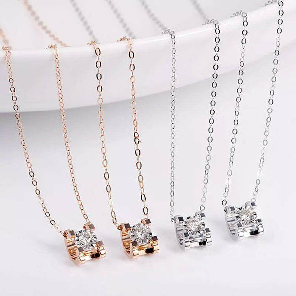 0.02Carat  0.03CT real Diamond  Pendant charm 18K gold solid  AU750 Gold +18K gold fine Chain Au750  jewelry set, rose gold ,  75% of gold