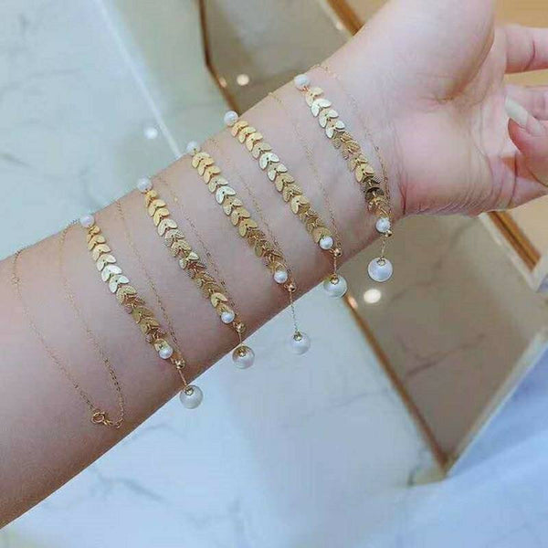 Genuine 18K gold solid bracelet, Au750 stamped , 75% gold chain, natural fresh water pearl, 18K gold beaded bracelet, ear of wheat bracelet