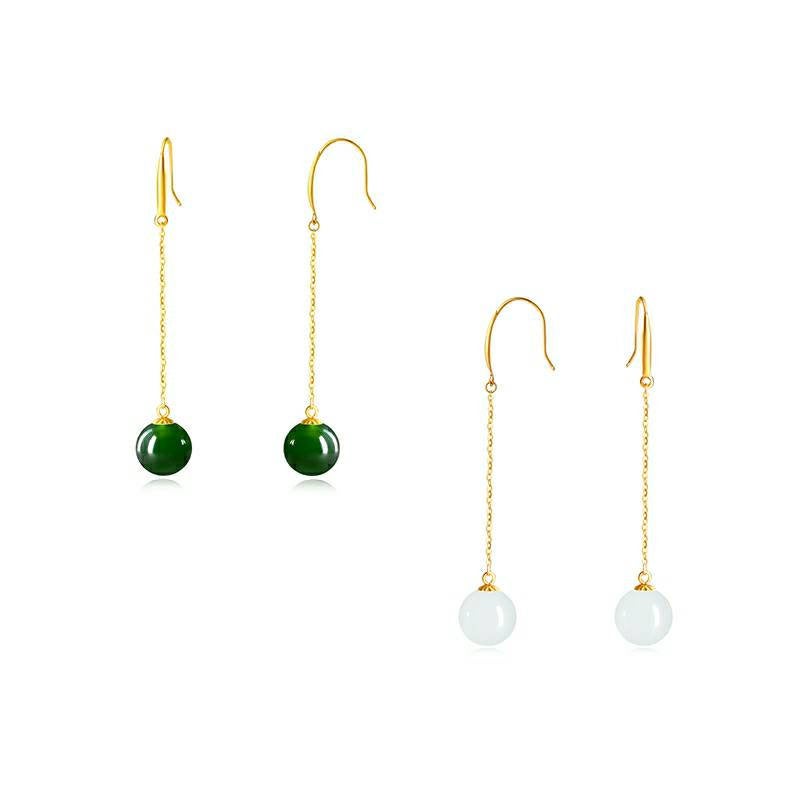 Genuine 18K gold solid Jade chandelier earrings, Au750 stamped gold, 75% of gold dangle earrings, chandelier threader, white Jade, green jade