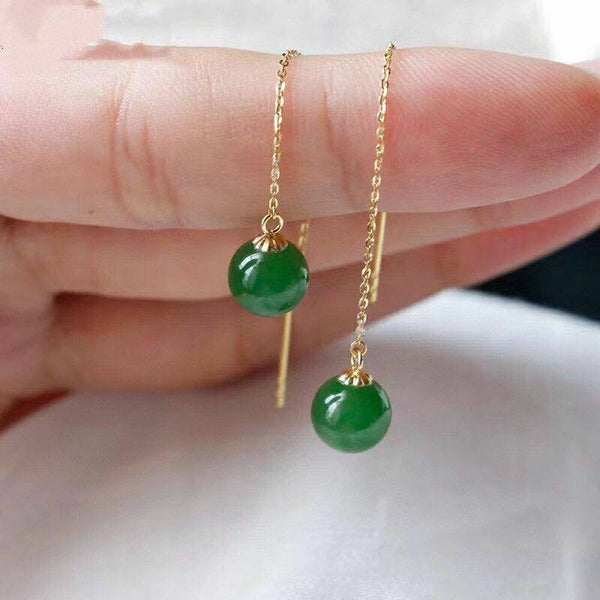 Genuine 18K gold solid Jade chandelier earrings, Au750 stamped gold, 75% of gold dangle earrings, chandelier threader, 8CM long earring