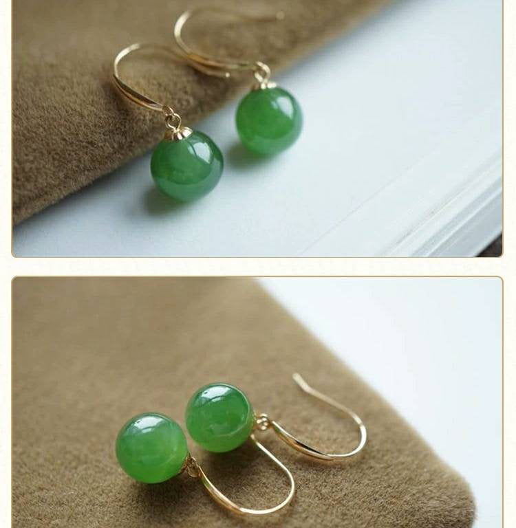 Genuine 18K gold solid green Jade earrings, Au750 stamped gold, 75% of gold dangle earrings, earring hooks
