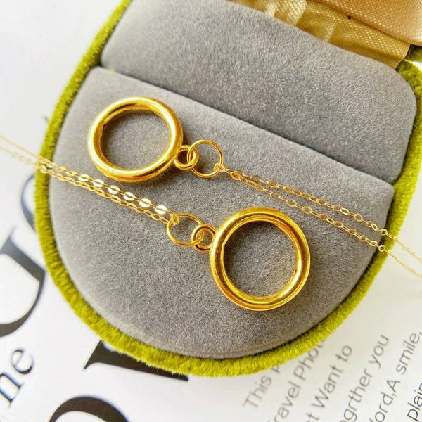 Genuine Pure gold 999 gold 24K gold hoop  Pendant charm +18K gold solid Au750 gold fine chain dainty necklace chain, 18K gold jewelry set