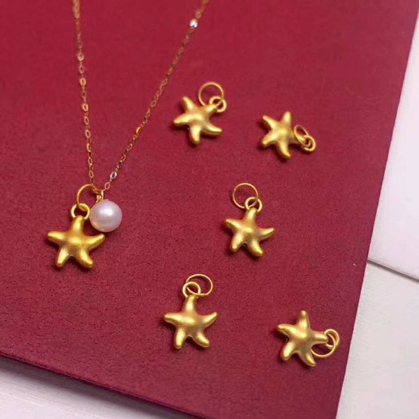 Genuine 24K gold solid starfish pendant, Mini, tiny size pendant Au999 gold, & 18K gold solid chain, AU750 stamped gold