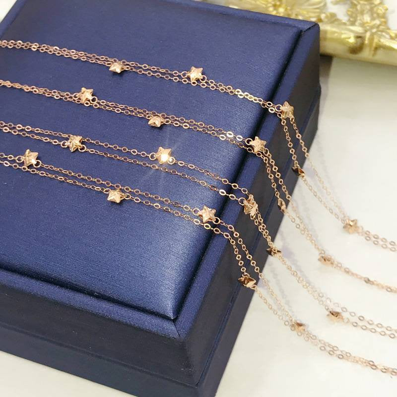 Genuine 18K gold solid tiny star bracelet, Au750 stamped gold, 75% of gold chain bracelet, 18K gold soli rose gold beads