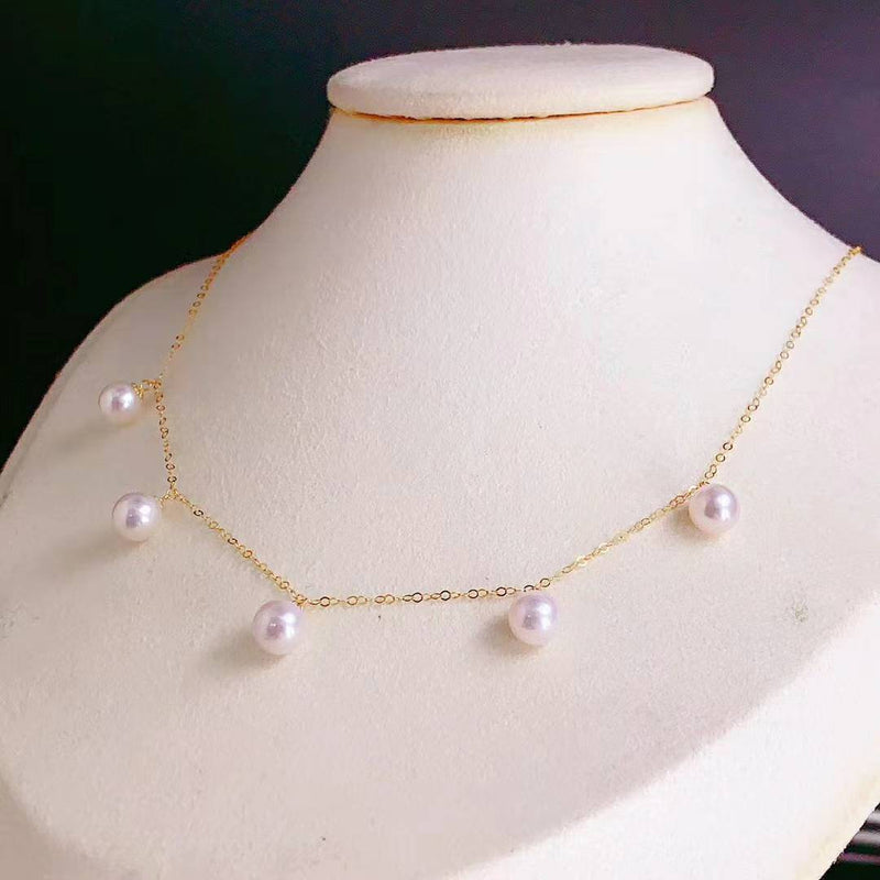 Necklace Genuine 18K gold solid Au750 gold fine chain Dainty, with fresh water white natural pearl pink luster pendant charm