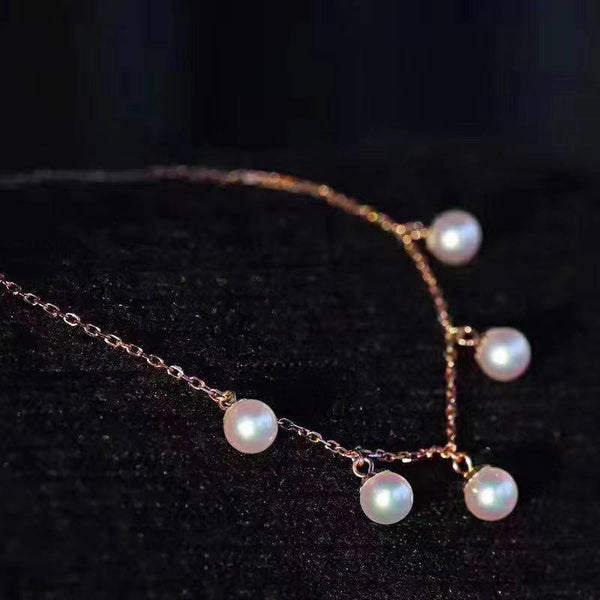 Genuine 18K gold solid drop pearl bracelet, Au750 stamped gold, 75% gold solid chain, natural fresh water pearl with pink luster