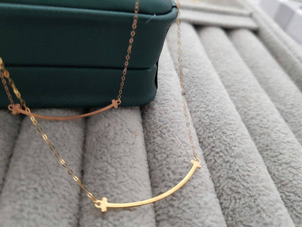 Genuine 18K gold solid smile necklace, stamped Au750, 75% of gold solid pendant,Real 18K gold fine chain, 18K rose gold necklace set