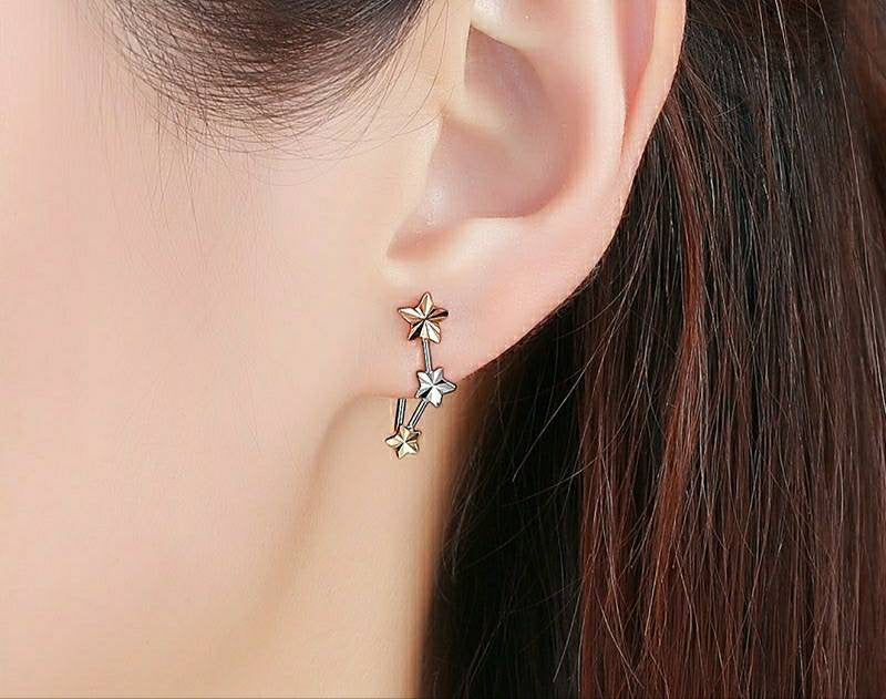 18k gold solid star earring climbers, 18K rose gold solid heart love earring, Au750 stamped,75% of gold, 18K real gold.