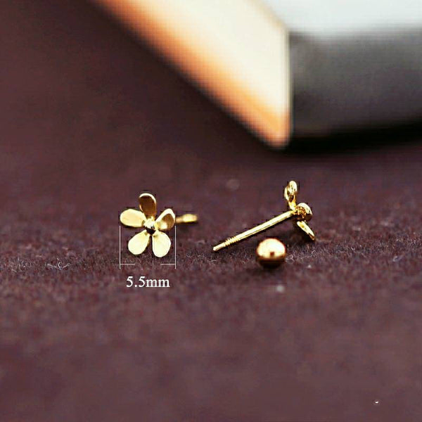 Genuine screw back 14k gold solid flower earring studs, 14K gold solid earring, 14K yellow gold, screw back earring