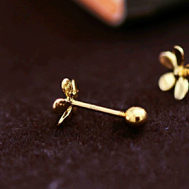Genuine screw back 14k gold solid flower earring studs, 14K gold solid earring, 14K yellow gold, screw back earring