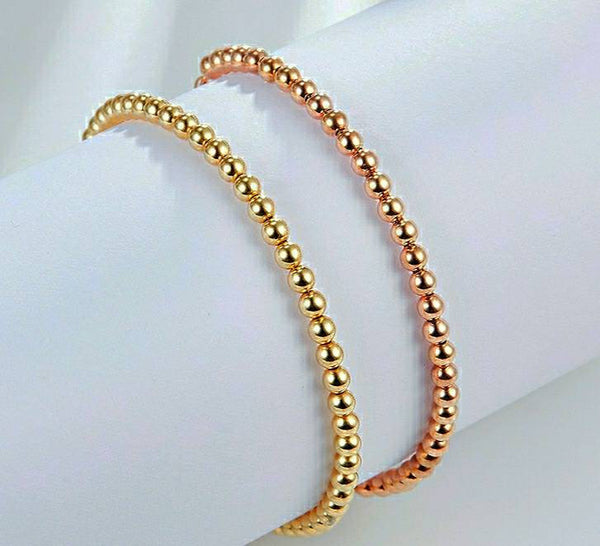 Genuine 14K gold solid 3mm ball bangle bracelet, Au750 gold, 75% gold beaded bracelet, 18K rose gold solid chain