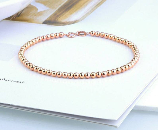 Genuine 14K gold solid 3mm ball bangle bracelet, Au750 gold, 75% gold beaded bracelet, 18K rose gold solid chain