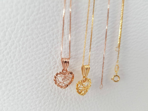 Genuine 18K gold solid tiny heart Pendant charm +18K gold solid Au750 gold , 75% of gold fine chain necklace slim chain set, 18K rose gold