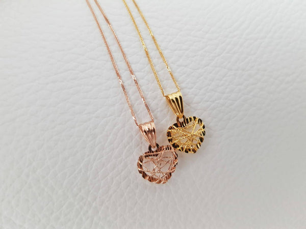 Genuine 18K gold solid tiny heart Pendant charm +18K gold solid Au750 gold , 75% of gold fine chain necklace slim chain set, 18K rose gold