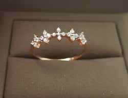 Genuine 18K gold solid sparkle 4 prong zircon ring, Au750 gold clover ring, 75% of gold  rose gold solid stacking ring