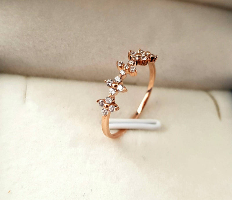 Genuine 18K gold solid sparkle 4 prong zircon ring, Au750 gold clover ring, 75% of gold  rose gold solid stacking ring