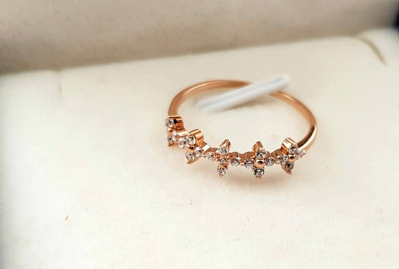 Genuine 18K gold solid sparkle 4 prong zircon ring, Au750 gold clover ring, 75% of gold  rose gold solid stacking ring