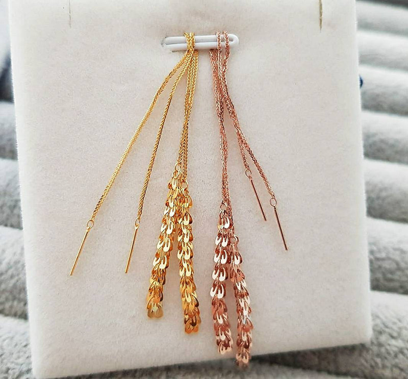 Genuine 18k gold solid phoenix tail 9cm long chandelier drop dangle earring, Au750 stamped, 75% of gold,18K rose gold pheonix tail