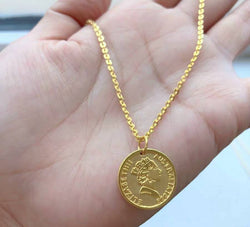 Genuine Pure gold 999, 24K gold solid Elizabeth queen coin Pendant charm +18K gold solid Au750 gold fine chain necklace, jewelry set