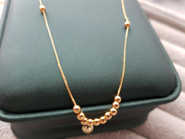 Genuine 18K gold solid beaded necklace,  Au750 stamped  rose gold Spiga / Wheat chain,  jewelry with gold beads charm 45CM 18 inches