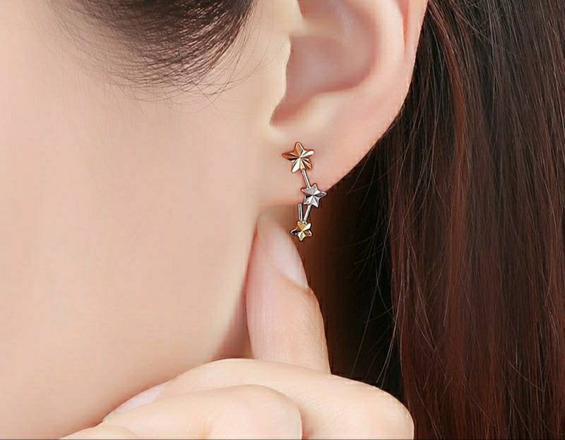 18k gold solid star earring climbers, 18K rose gold solid heart love earring, Au750 stamped,75% of gold, 18K real gold.