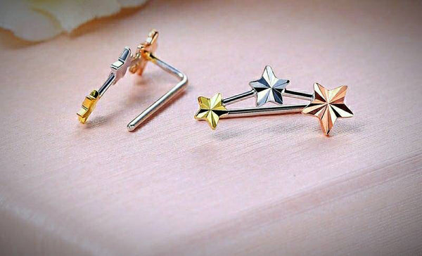 18k gold solid star earring climbers, 18K rose gold solid heart love earring, Au750 stamped,75% of gold, 18K real gold.