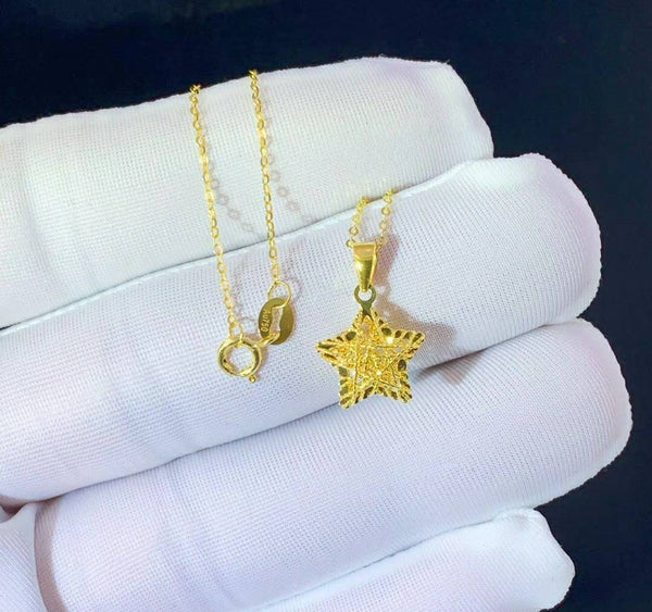 Necklace 18K Genuine gold solid Au750 stamped rose gold, with 18K gold solid star pendant charm,  45CM 18 inches