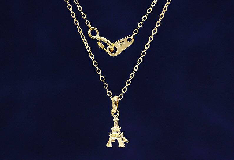 Genuine 14K gold solid Torre Eiffel pendant necklace set, stamped Au585, 14K gold jewelry set, Real 14K gold solid dainty fine chain